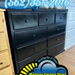 Wide 9 Drawer Pine Wood Dresser Black Tocador 