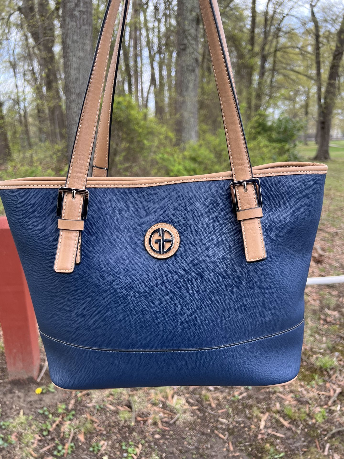 Stylish GB Navy Blue & Tan Tote Bag – Excellent Condition