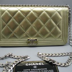 Chanel Pearl Canary Yellow Patent Leather CC Logo Boy Bag Wallet