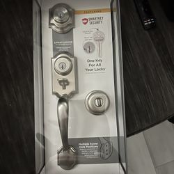 Kwikset Smartkey Montana Satin Door Handle Set