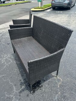 Wicker patio furniture (chair and bench)