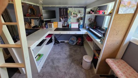 FREE! Solid Wood Loft Full Bed With Desk and Bookcase Under