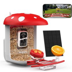  Bird Feeder Camera with AI Identify Bird Species, Auto Capture Bird Videos & Instant Notifications, Live View, Solar Panel, Ideal Gift f