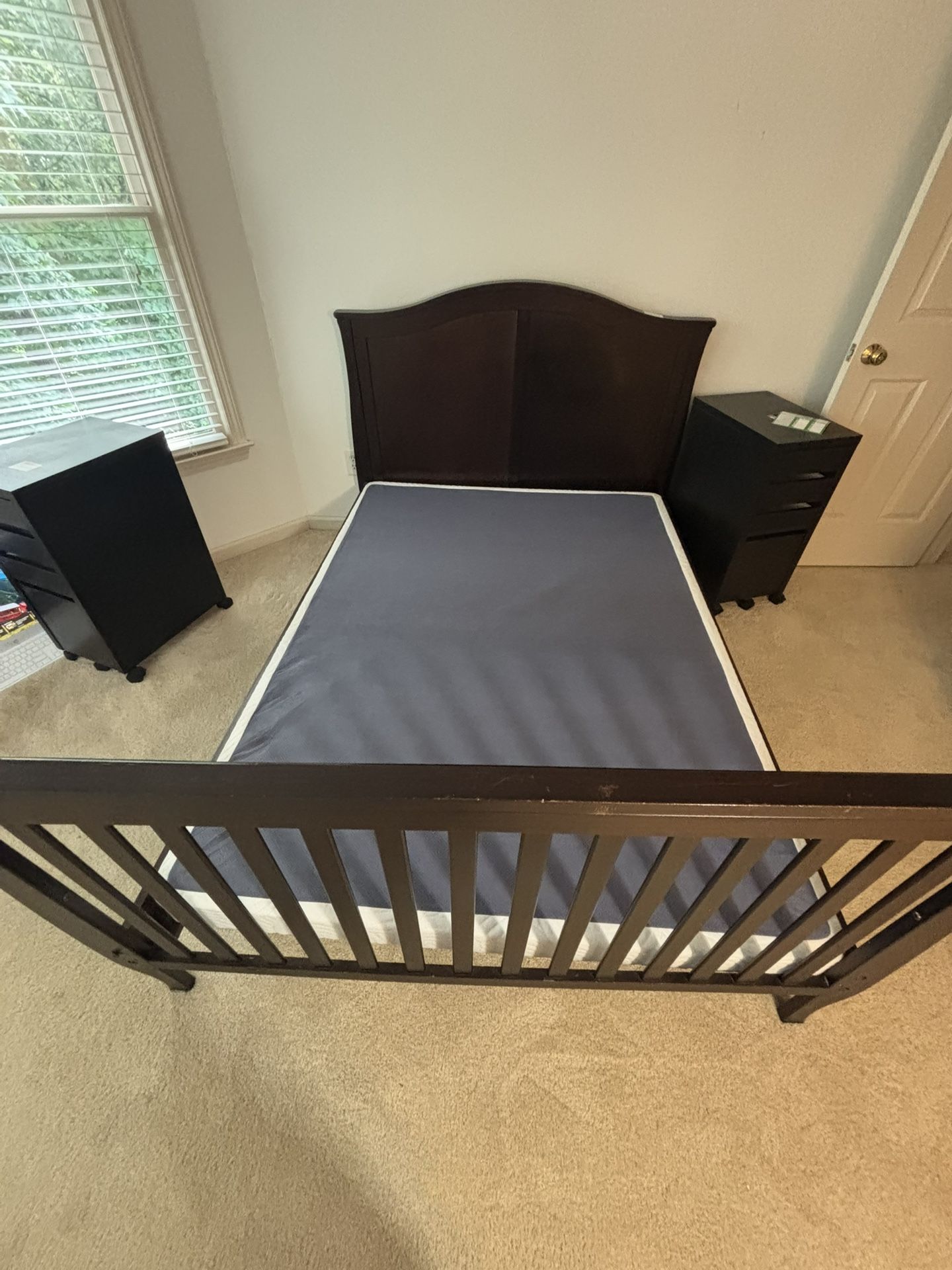 Brown Bed, White Headboard And 2 Box Springs - Full Size