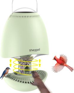 Sheggell Squirrel Proof Bird Feeders for Qutside Hanging,SolarPowered,Spinning Scares Away Squirrel,