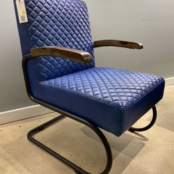 New accent chair genuine leather blue color. plz read Ad.