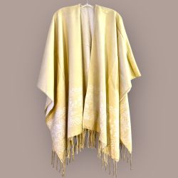 Soft & Cozy Wool Hand-knitted Poncho, Color Beige. Handmade