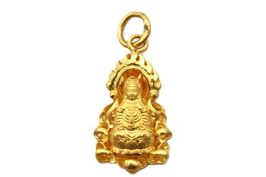 24K Yellow Gold Chinese Guanyin Buddha Pendant Charm 3.8g 21.5mm