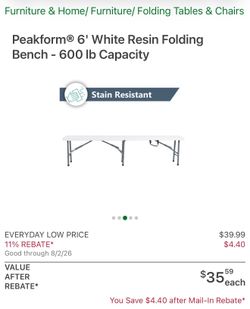 6ft folding bench