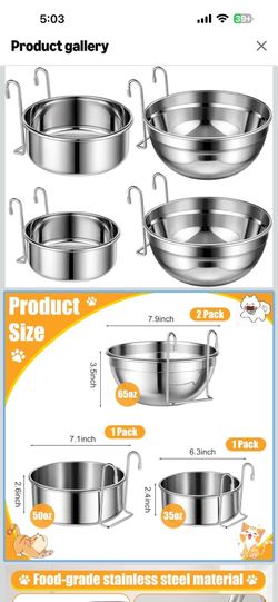 Zhehao 4 Pack Hanging Dog Water and Food Bowls for Kennel Cage, No Spill Dog Crate Water Bowl, Stainless Steel Bowls Dish for Dogs Crate Cage Accessor