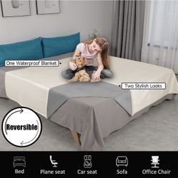 Ameritex Pet Bed Blanket Reversible 100% Waterproof Velvet Super Soft for Sofa and Bed (68x82 Inches, Cream+Beige)