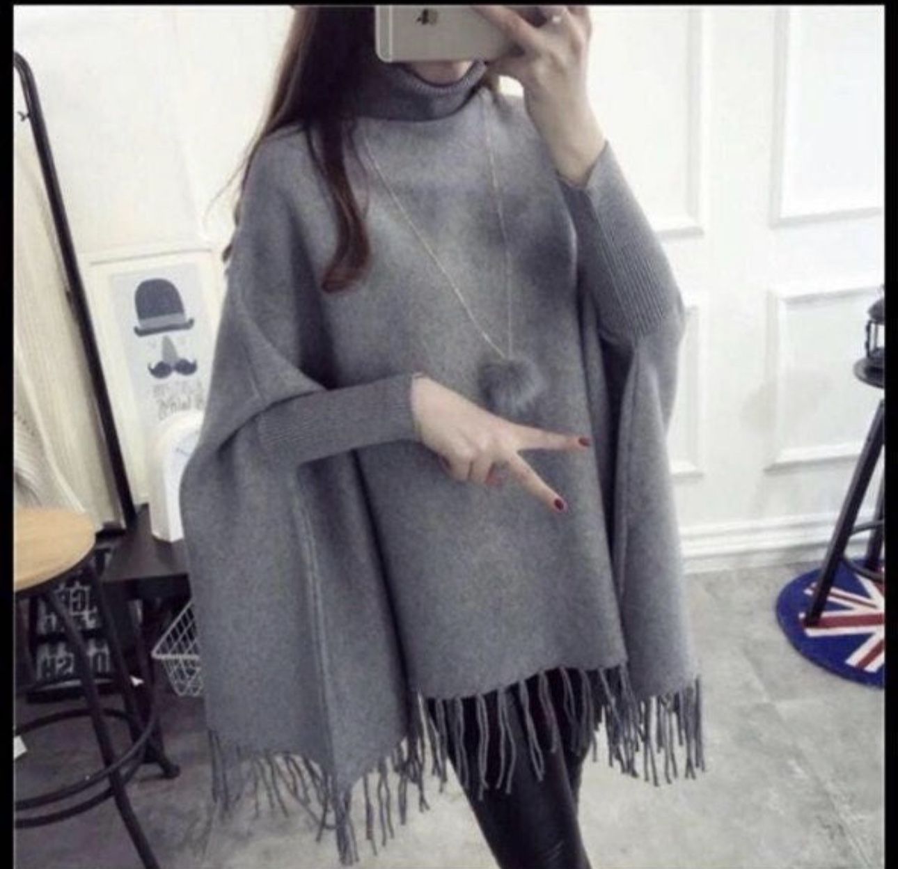 Woman Neck Pullover Pancho Wrap Jacket w