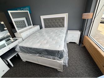 Queen White Led Bed Set