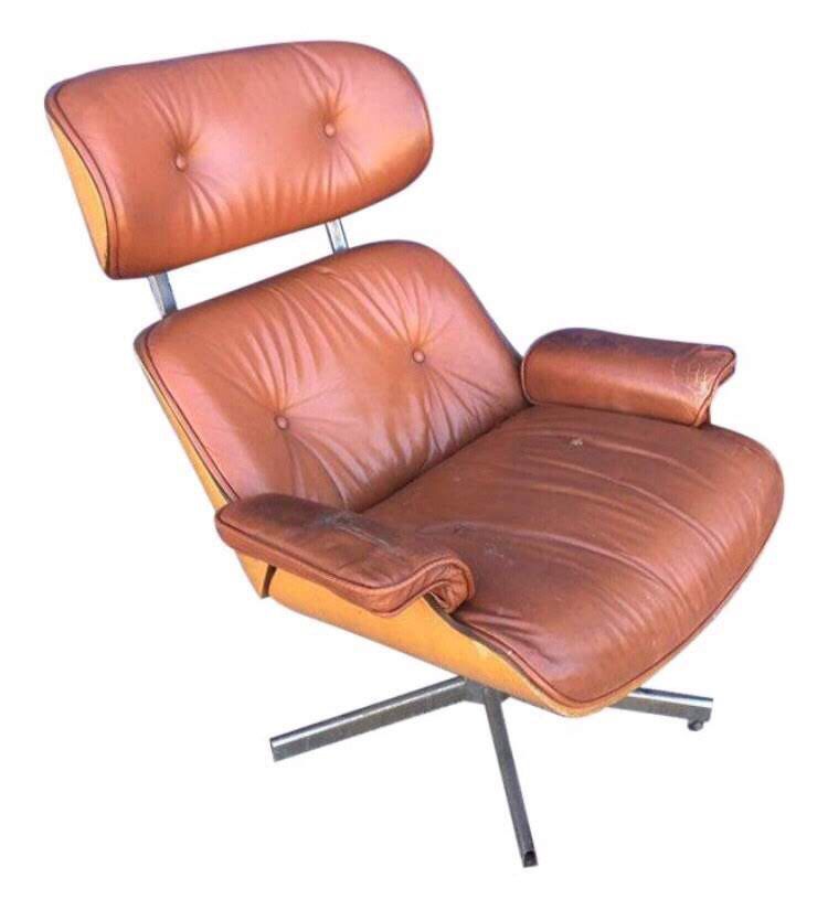 Vintage Mid Century Modern Plycraft Bentwood Leather Lounge Chair