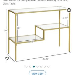 Gold Console Table, 39" Tempered Glass Behind Sofa Table