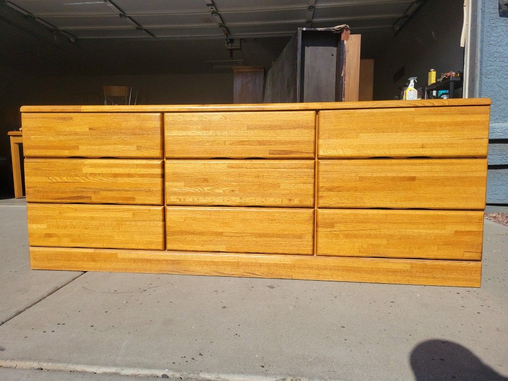 Solid Oak 9 Drawer Dresser 
