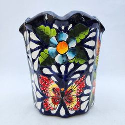 Talavera-Style Butterfly Wavy-Rim Planter