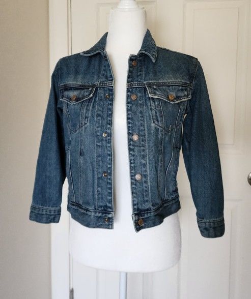 Vintage Est 1989 Distressed Denim Jacket Women's Cotton, Sz M, In Blue Color.