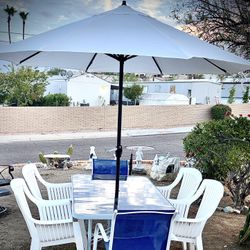 🩵🤍💙  7 Piece Patio Furniture w/ Brand New 10ft California Umbrella! ❌ Pls Read Desc❌
