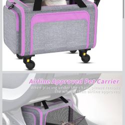 Rolling Pet Carrier with Detachable Wheels - 18x11x11 TSA Airline Approved for Southwest Delta United American, Soft Sided Expandable Travel Bag for S