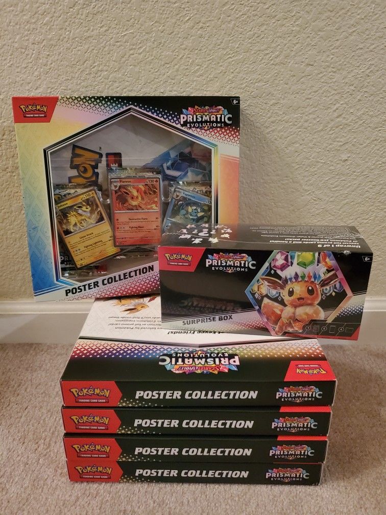 Pokemon Prismatic Evolutions Poster Collections & Surprise Box Lot