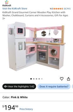 KidKraft Grand Gourmet Corner Wooden Play Kitchen with Washer, Chalkboard, Curtains and all accessories sets