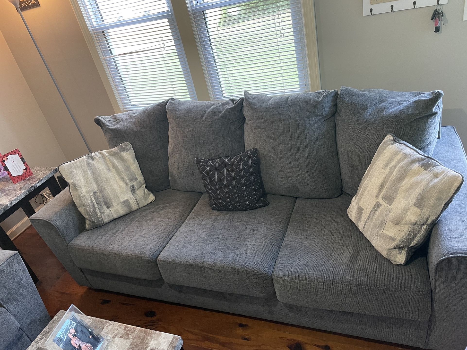 Grey Couches Matching End Tables 