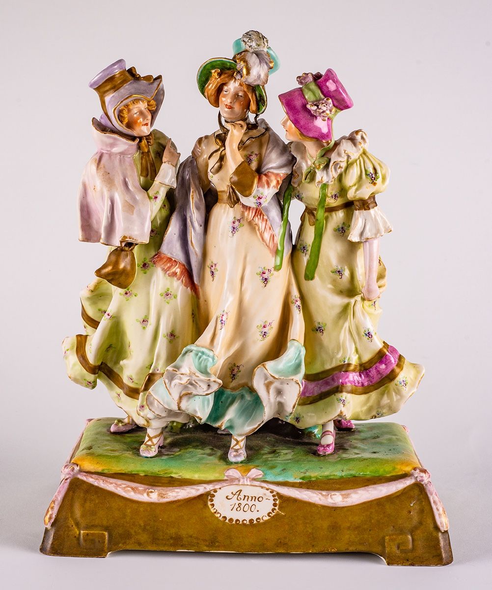 Three Women Figurine Antique AMPHORA Porcelain