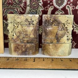 Pair Vintage Chinese Hand Carved Soap Stone, Bookends