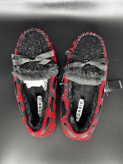 Torrid Women’s Buffalo Plaid Faux Fur Glitter Slippers Sz 7 WW