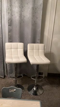 White Tufted Adjustable Bar Stool set of 2
