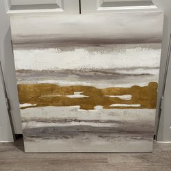 Stunning Large Abstract Canvas Painting – Gold & Neutral Tones