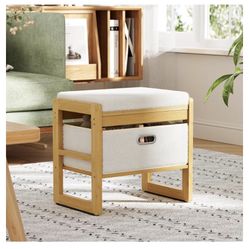 New - Storage Ottoman, Bamboo Footstool with Drawer