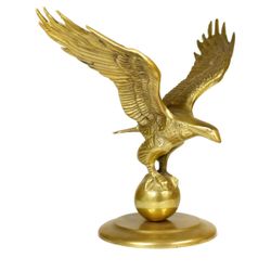 Mid 20th Century Solid Gold Brass Flying Eagle Holding a Globe Figurine Model 