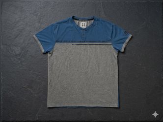 S.Oliver Colorblock Henley T-Shirt Blue/Gray Button Short Sleeve Men's Regular
