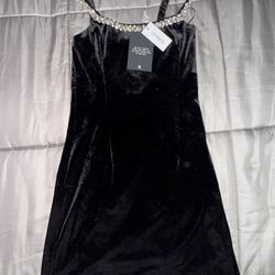 4TH+RECKLESS Black Velvet Rhinestone Mini Dress (size small) new