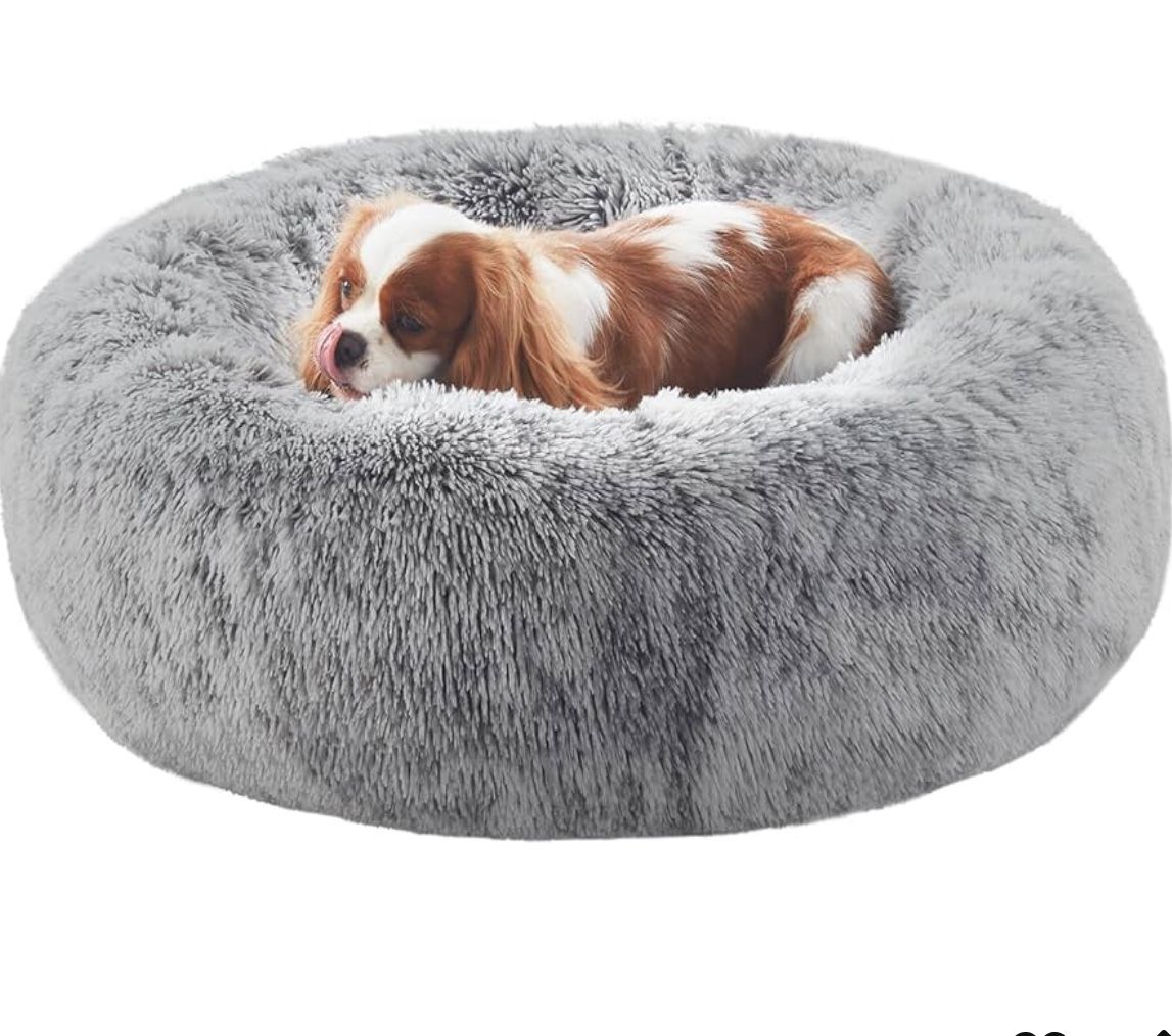 30 inches Donut Dog Bed for Medium Dogs,Calming Fluffy Round Pet Bed with Removable & Washable Cover,Fits up to 45 lbs Pets(Dark Grey,Medium)