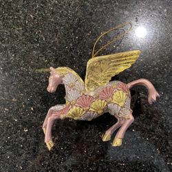 Hand-Painted Pink Pegasus Ornament (missing right ear)
