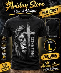 Men's Lion Cross Graphic T-Shirt Size L
