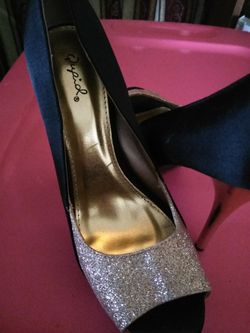 Black,gold sparkle, gold high heel shoes