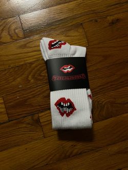 White Crew Socks with Lip Graphic