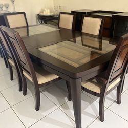Modern Dining Table + 6 Chairs + Glass Panels (Good Condition)
