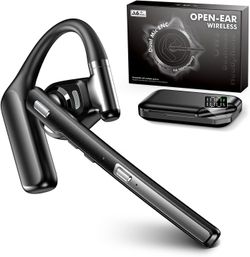 Bluetooth Headset V6.0, Open Ear Wireless Earpiece with Noise Canceling Mic, 96H Talking Time with the 950 mAh Charging Case for iOS Android Laptop, H