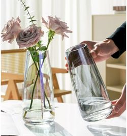 Modern Glass Vase Irised Crystal Clear Glass Vase for Home Office Decor (Crystal Grey)