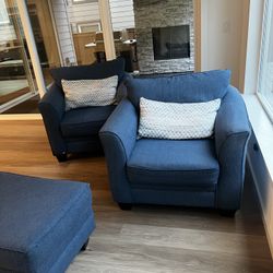 Blue Sofa Chairs With Foot Rest
