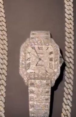 Cuban link moissanite  chain and Cartier watch