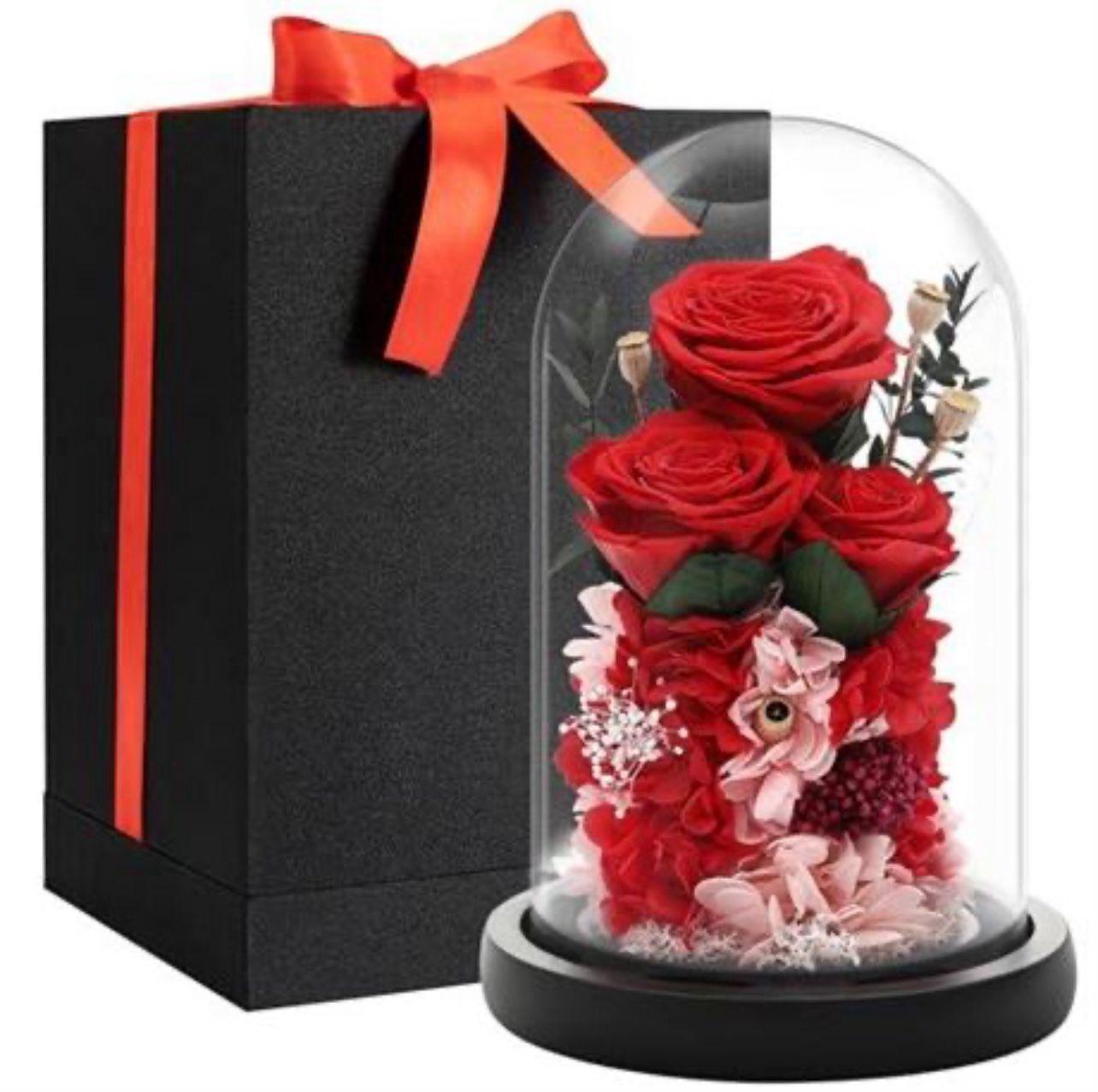 Flowers Roses Gifts for Mom Grandma,Forever Preserved Rose in Glass Dome, Christmas Anniversary Thanksging Birthday Real Roses Gifts for Wife Women Mo