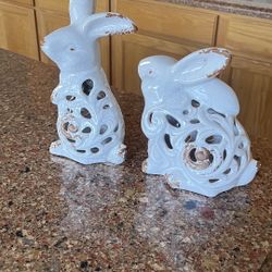 Set  Of Two  ceramic bunnies 9”7”