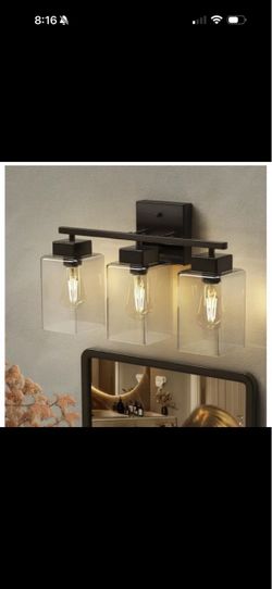 YANSUN 15.75" 3-Light Matte Black Modern Vanity Light w/Square Clear Glass Shade