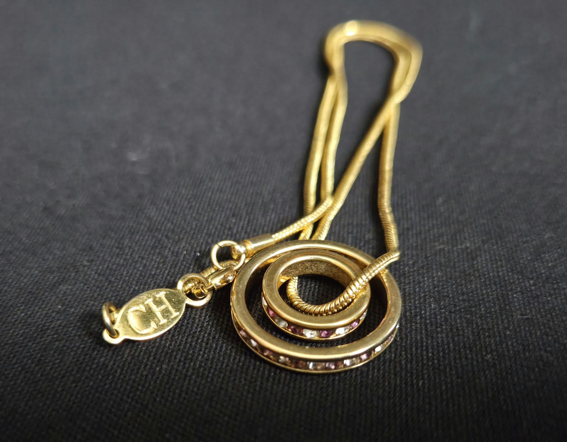 Carrolina Herrera (CH) 17" Snake Chain Necklace w Double Ring Pendant(.40&.75")